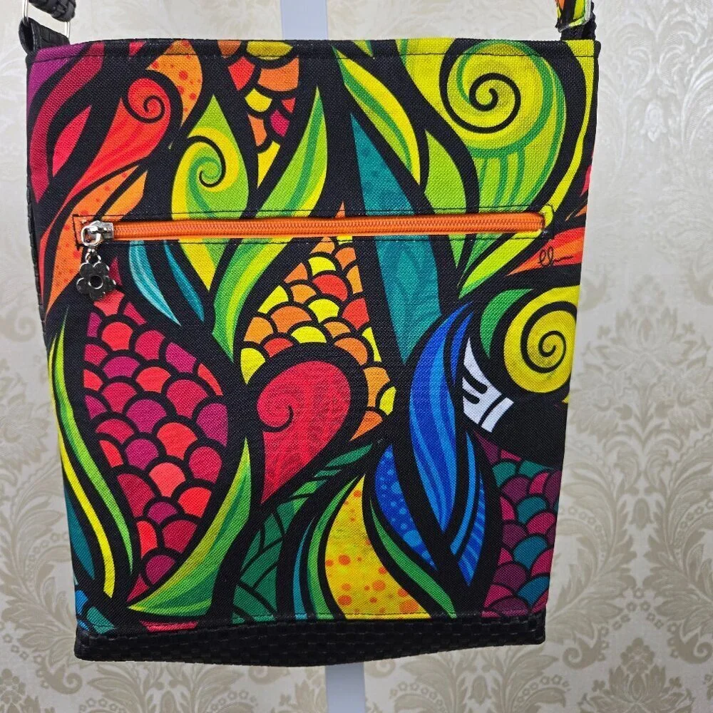 Sondos Design Crossbody Bag Colorful Canvas Front Braided Back and Adj Strap